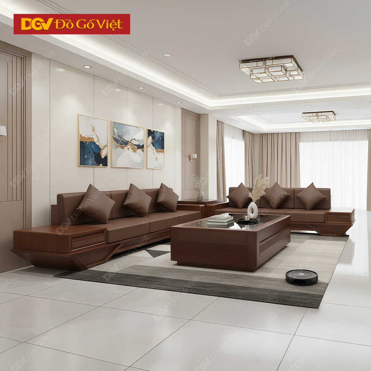 Bàn Ghế Sofa Gỗ Sồi Nga Chân Thuyền Hộp Sang Trọng