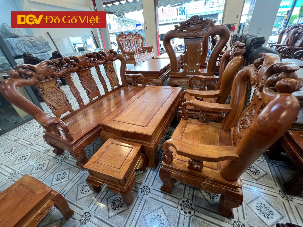Bộ Bàn Ghế Salon Hương Đá Dáng Bề Thế Chạm Khắc Nghệ Thuật