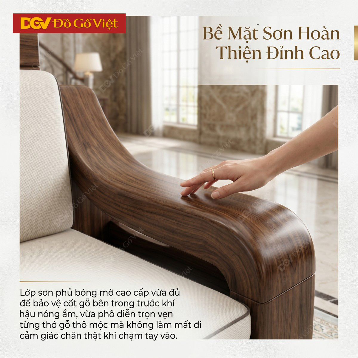 Bộ Bàn Ghế Sofa Gỗ Óc Chó Chân Bệt Tay Cong Lượn Nghệ Thuật
