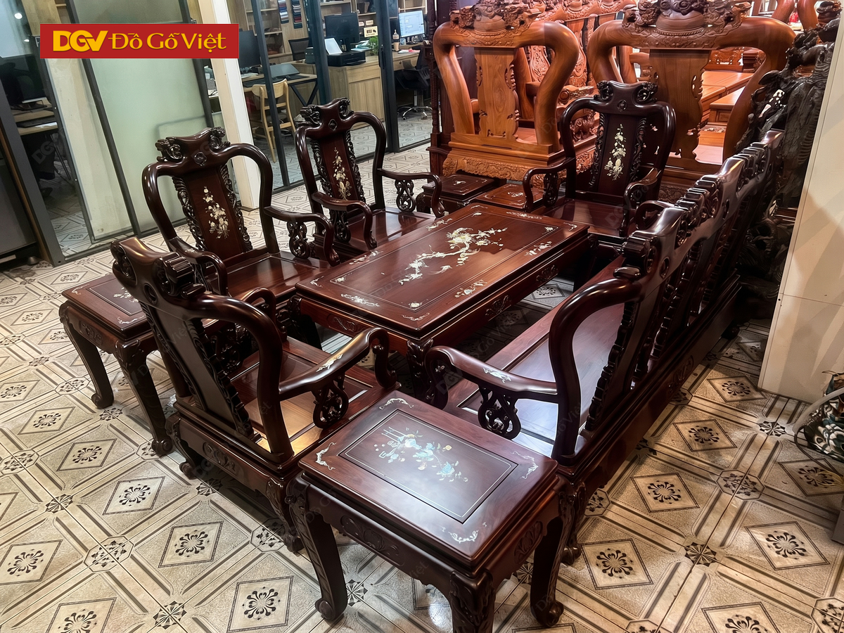 Bộ Salon Cẩm Lai 10 Món Khảm Ốc Biệt Thự Cao Cấp Sang Trọng