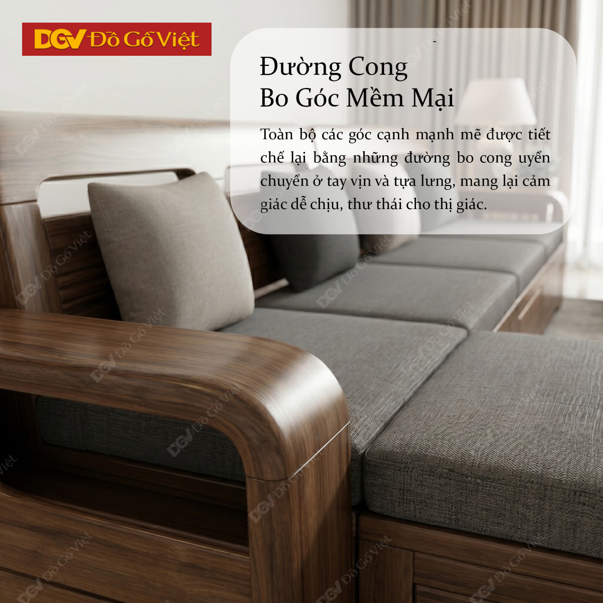 Bộ Sofa Gỗ Óc Chó Phòng Khách Hiện Đại Bo Góc Tinh Tế