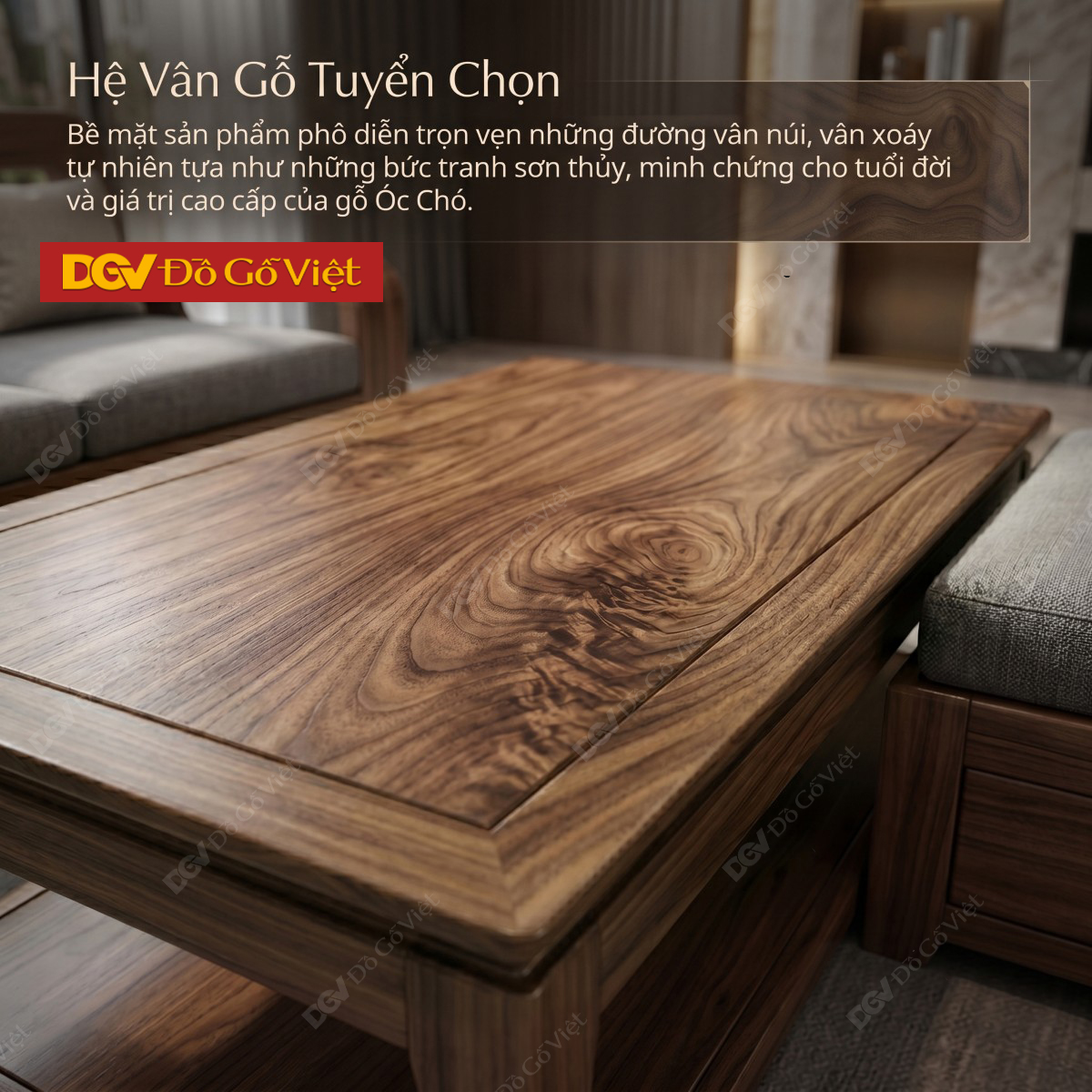 Bộ Sofa Gỗ Óc Chó Phòng Khách Hiện Đại Bo Góc Tinh Tế