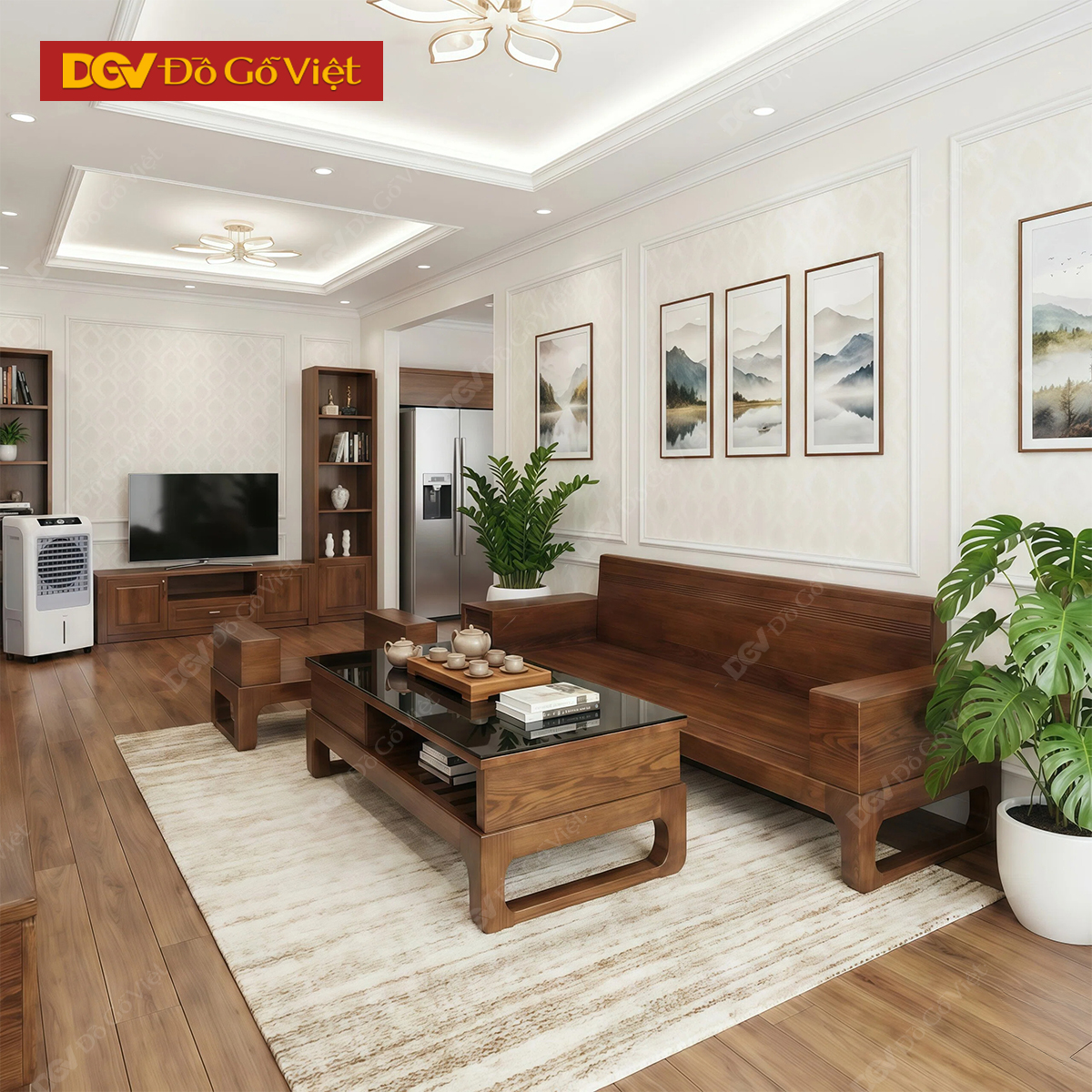 Bộ Sofa Gỗ Sồi Nga Chân Quỳ Cong Hiện Đại Cho Phòng Khách