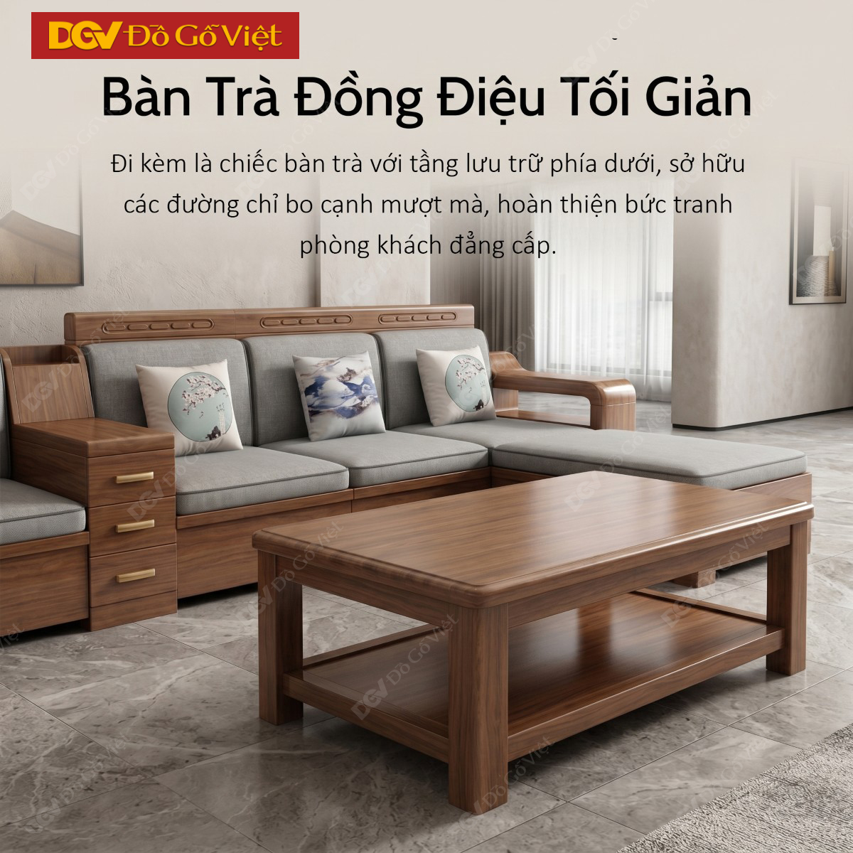 Bộ Sofa Phòng Khách Gỗ Óc Chó Tay Hộp Dày Kiểu Dáng Bề Thế