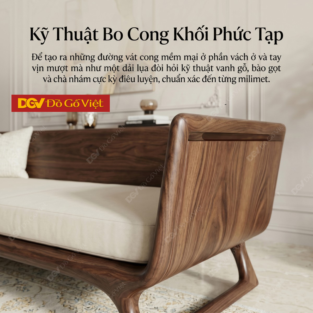 Ghế Sofa Gỗ Óc Chó Hiện Đại Japandi Tối Giản Tinh Tế Bọc Nệm