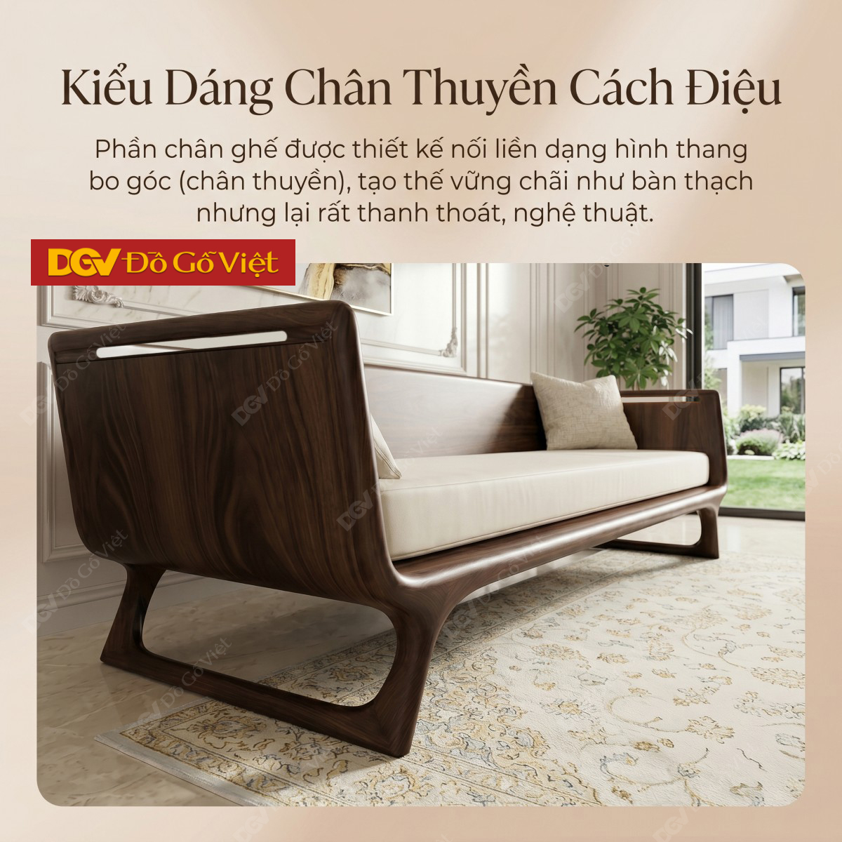 Ghế Sofa Gỗ Óc Chó Hiện Đại Japandi Tối Giản Tinh Tế Bọc Nệm