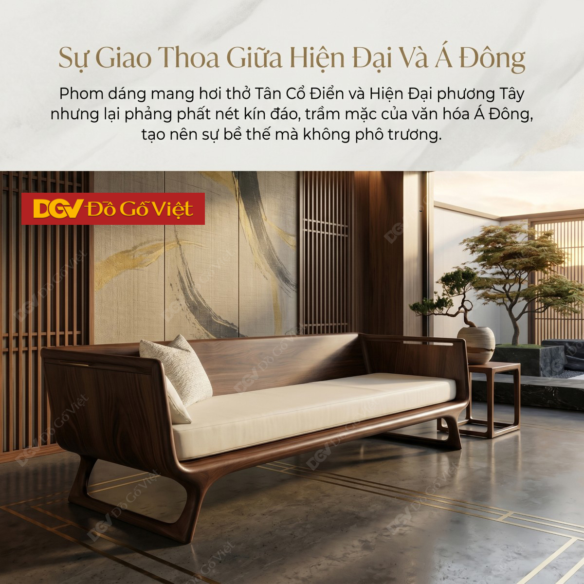 Ghế Sofa Gỗ Óc Chó Hiện Đại Japandi Tối Giản Tinh Tế Bọc Nệm