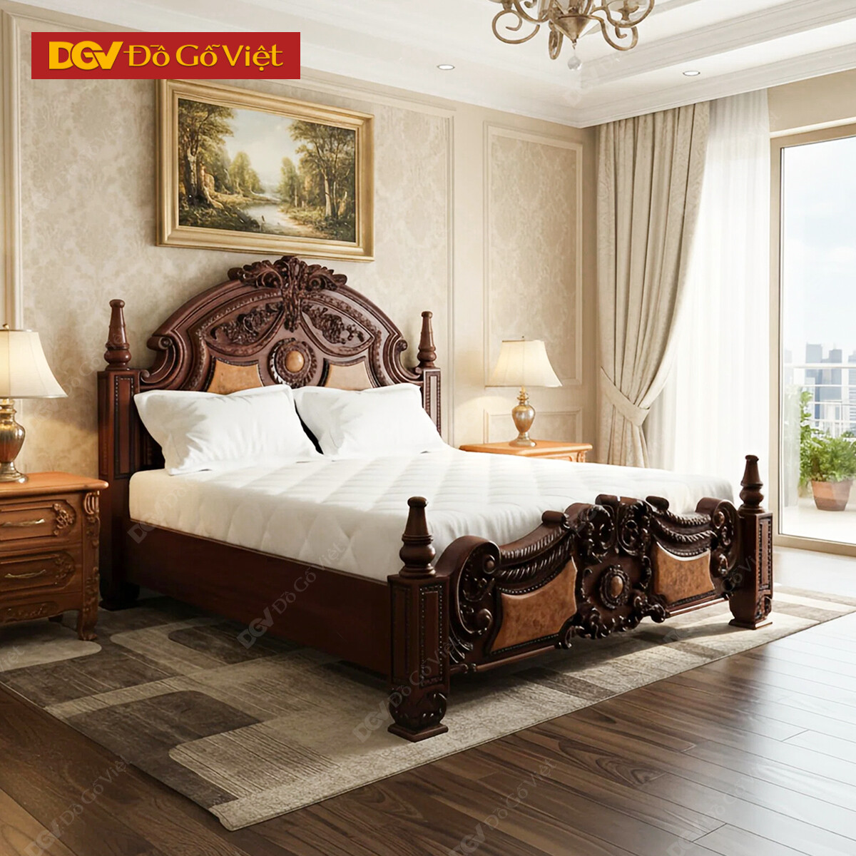 Giường Ngủ Gõ Đỏ Cổ Điển Chạm Nho Cao Cấp Đẹp Giá Rẻ