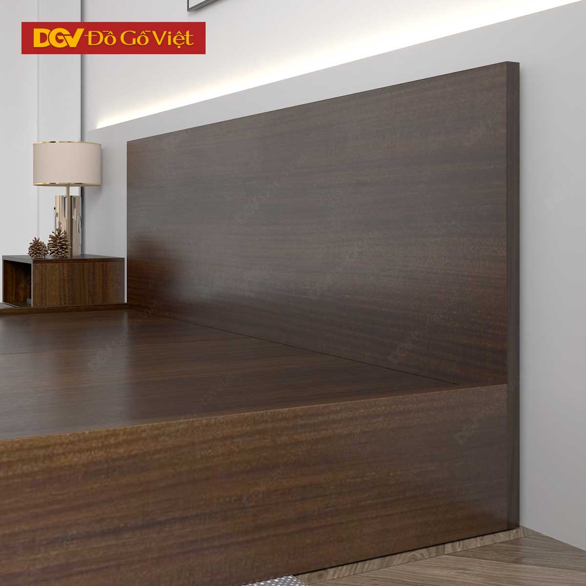 Giường Ngủ Gỗ Veneer Óc Chó Kiểu Hộp Hiện Đại Tối Giản