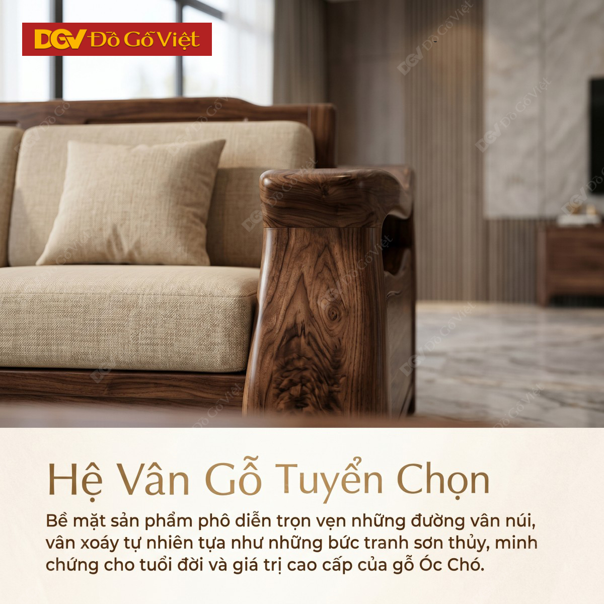 Mẫu Bàn Ghế Sofa Gỗ Óc Chó Chân Thấp Tay Uốn Lượn Nghệ Thuật