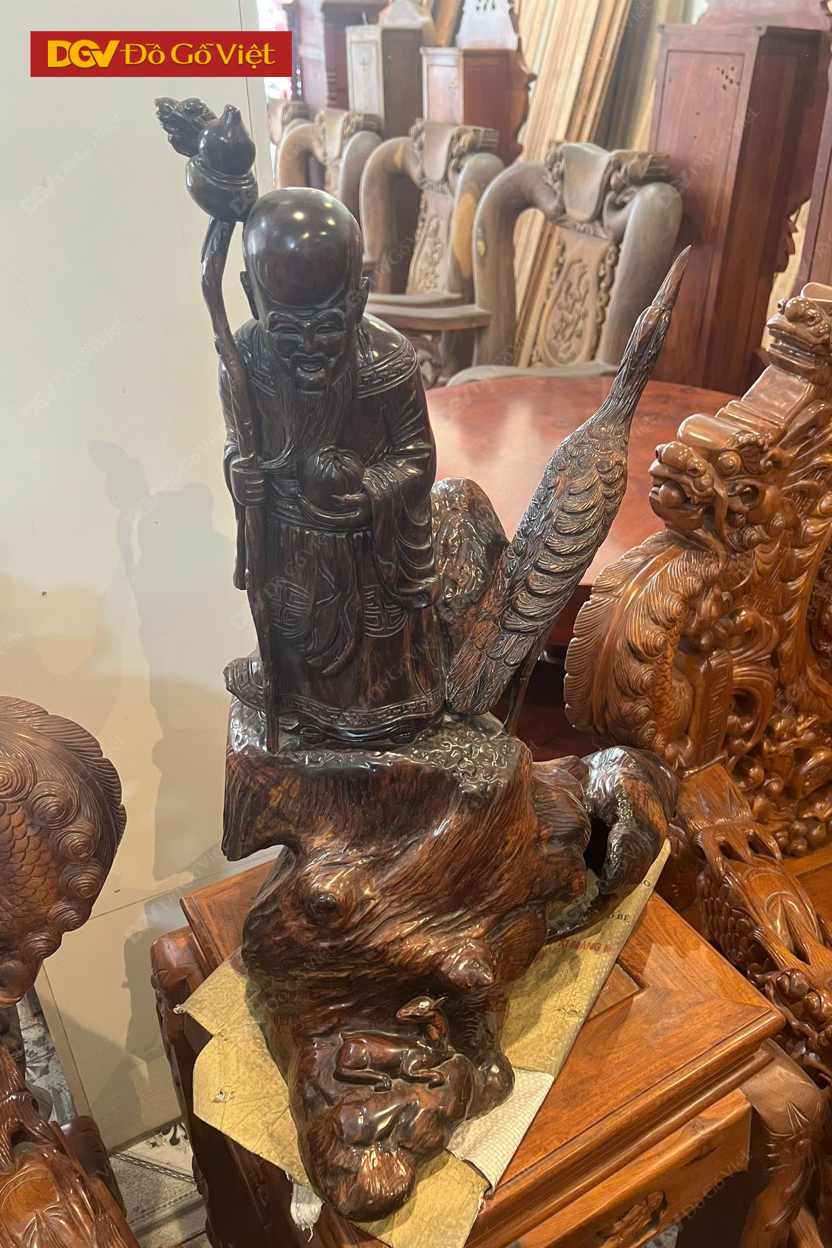 Mẫu Tượng Ông Thọ Ôm Đào Tiên Gỗ Cẩm Lai Điêu Khắc Tinh Xảo