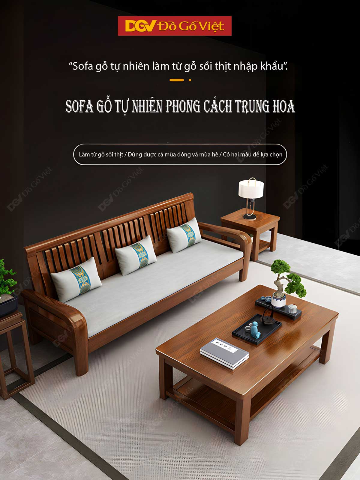 Sofa Gỗ Sồi Mỹ Tối Giản Hiện Đại Lưng Ghế Nan Dọc