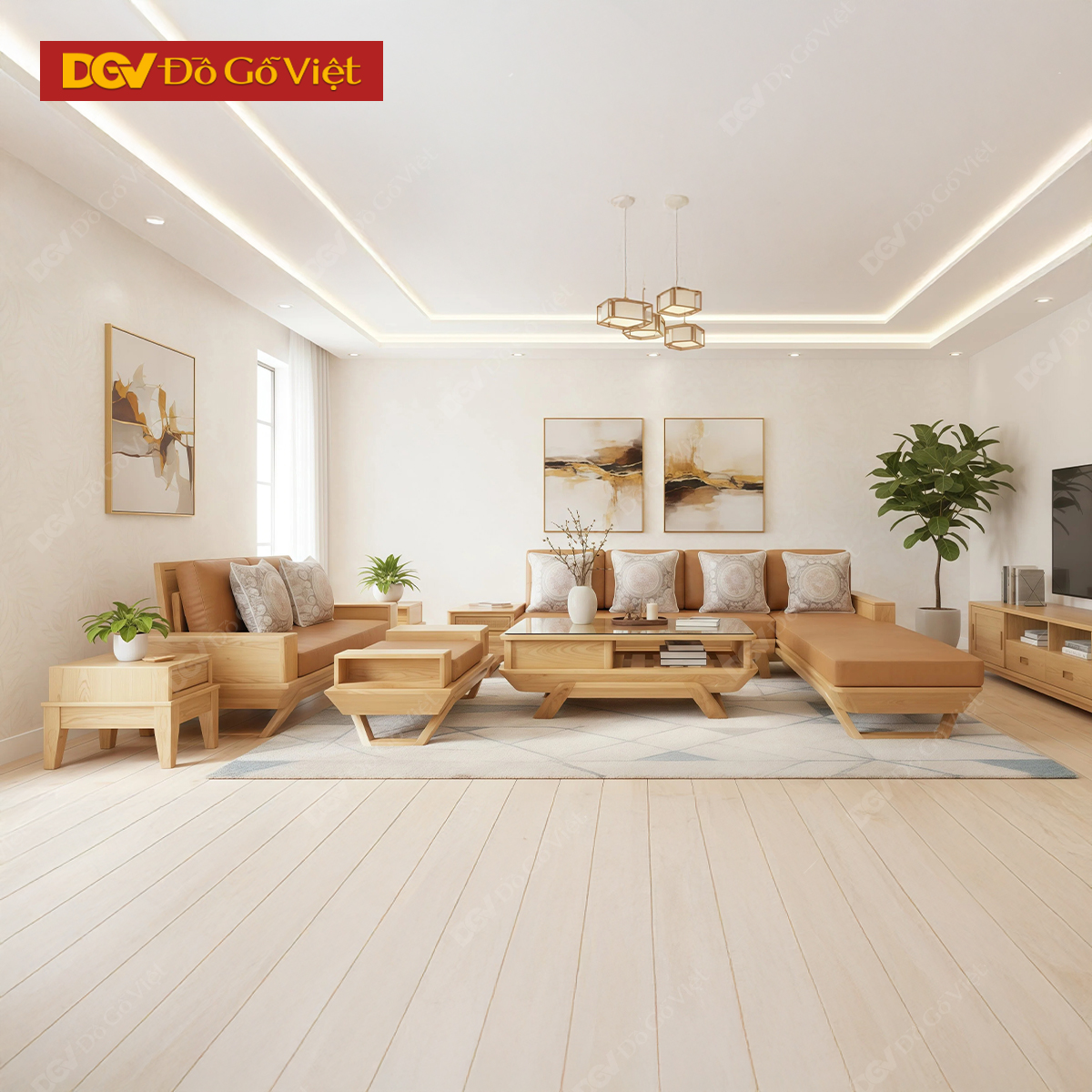 Sofa Gỗ Sồi Nga Tự Nhiên Chân Thuyền Hiện Đại Đẹp