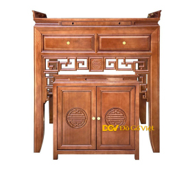 Án Gian Gỗ Sồi Cao Cấp Mẹ Bồng Con Chân Cao Có Kệ Thờ Đẹp
