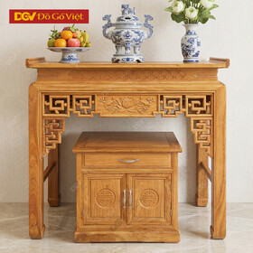 Án Gian Thờ 1m27 Gỗ Gõ Đỏ Cao Cấp Kèm Tủ Táp Chạm Sen Đẹp