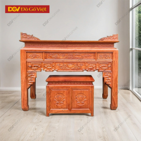 Án Gian Thờ 1m53 Gỗ Hương Đá Chạm Sen Kèm Tủ Táp