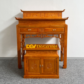 Án Gian Thờ 2 Tầng Gỗ Sồi Nga Màu Hương Vàng Đẹp Bền Rẻ