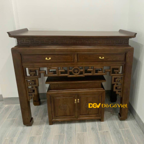 Án Gian Thờ Bằng Gỗ Sồi Tự Nhiên Chạm Đường Viền Đẹp Tinh Tế