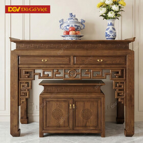 Án Gian Thờ Bằng Gỗ Sồi Tự Nhiên Chạm Đường Viền Đẹp Tinh Tế