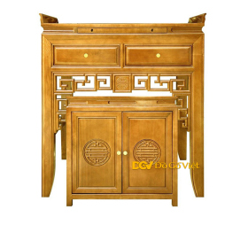 Án Gian Thờ Gia Tiên Mẹ Bồng Con Chạm Hoa Văn Chữ Phúc Đẹp