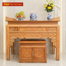 Án Gian Thờ Gỗ Gõ Đỏ Cao Cấp 1m75 Chạm Sen Kèm Tủ Táp