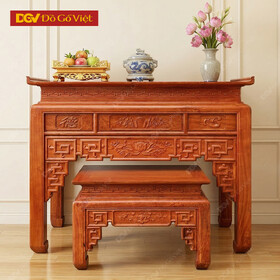 Án Gian Thờ Gỗ Hương Đá 1m53 Chạm Sen Kèm Bàn Cúng