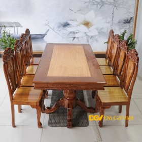 Bàn Ăn Căm Xe Mặt Gõ Đỏ Chữ Nhật Bộ 8 Ghế Đẹp Giá Tốt