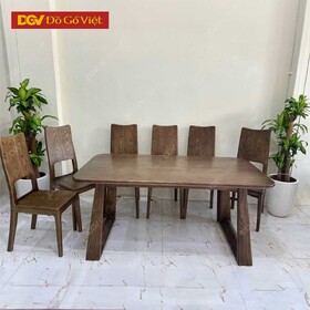 Bàn Ăn Chân Quỳ Gỗ Sồi Nga Màu Xám 6 Ghế Hiện Đại Mẫu Mới