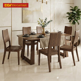 Bàn Ăn Chân Quỳ Gỗ Sồi Nga Màu Xám 6 Ghế Hiện Đại Mẫu Mới