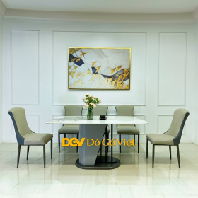 Bàn Ăn Chữ Nhật Mặt Đá Nhập Khẩu Chân Trụ Vát Mẫu Đẹp Rẻ