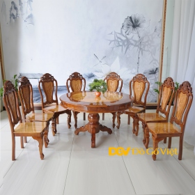 Mầu Bàn Ăn Tròn Căm Xe Mặt Gõ Bộ 8 Ghế Đẹp Giá Rẻ