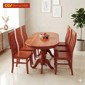 Bàn Ăn Gỗ Xoan Đào Oval 1m6 6 Ghế