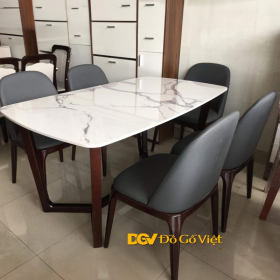 Bàn Ăn Mặt Đá 1m4 Chân Gỗ Chữ Y 4 Ghế Nệm Đẹp Mới 2025