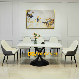 Bàn Ăn Mặt Đá Hiện Đại Chân Cong Chanel Đẹp Bền Giá Tốt