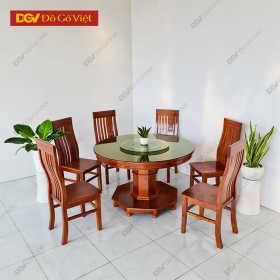 Bàn Ăn Tròn Mâm Xoay Gỗ Xoan Đào 6 Ghế