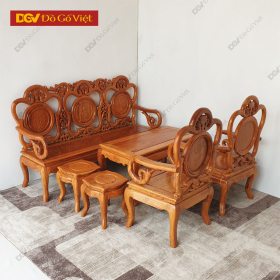 Bàn Ghế Gỗ Gõ Đỏ Phòng Khách Chạm Nho 6 Món