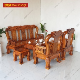 Bàn Ghế Gỗ Tràm Mặt Gõ Chạm Đào Tay Rồng Bộ 6 Món Tay 12