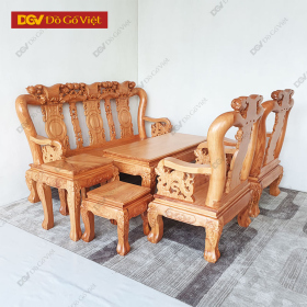 Bàn Ghế Salon Gỗ Gõ Đỏ Chạm Đào Tay Rồng Tay 10 6 Món