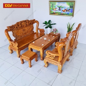 Bàn Ghế Salon Gỗ Gõ Đỏ Chạm Rồng Đỉnh Tay 12 - 6 Món