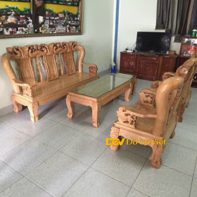 Bàn Ghế Salon Gỗ Sồi Nga Tự Nhiên Chạm Đào Tay 12 6 Món Đẹp