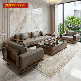 Bàn Ghế Sofa Gỗ Óc Chó Bắc Mỹ Chân Thấp Bọc Da Sang Trọng