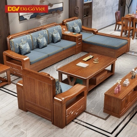 Bàn Ghế Sofa Góc Đối Có Kèm Hộc Kéo Căm Xe Màu Tự Nhiên