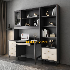 Bàn Làm Việc Chân Cao Gỗ MDF Kết Hợp Kệ Tầng Màu Xám Mẫu Đẹp Rẻ