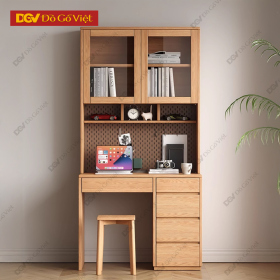 Bàn Làm Việc Có Tủ Sách Đa Năng Gỗ Sồi Tự Nhiên Hiện Đại