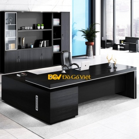 Bàn Làm Việc Giám Đốc Chữ L Gỗ Công Nghiệp MDF Màu Đen Đẹp
