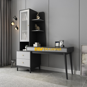 Bàn Làm Việc Gỗ MDF Kết Hợp Kệ Sách Nhiều Tầng Màu Xám Đẹp