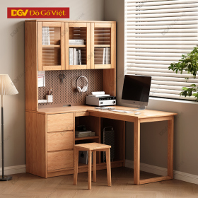 Bàn Làm Việc Gỗ Tự Nhiên Kết Hợp Kệ Sách Hiện Đại