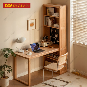 Bàn Làm Việc Gỗ Tự Nhiên Vân Sồi Kèm Kệ Sách Tiện Ích