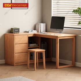 Bàn Làm Việc Góc L Gỗ Sồi Tự Nhiên Kèm Tủ Hồ Sơ Tiện Lợi