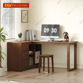 Bàn Làm Việc Góc L Gỗ Tự Nhiên Kết Hợp Kệ Sách Hiện Đại